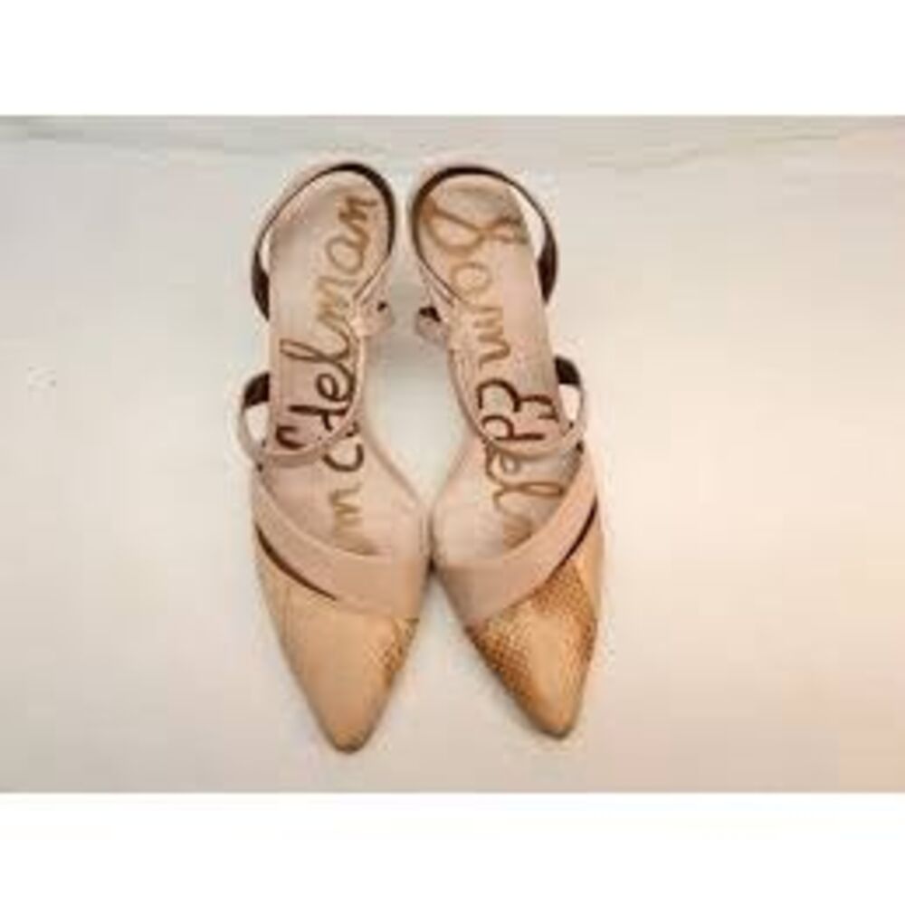 Sam Edelman 9.5 Othello Sling Back Strappy Heels Tank Snakeskin Print Point Toe
